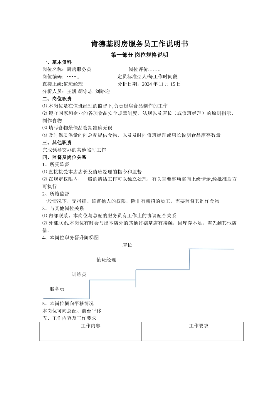 肯德基服务员工作说明书_第1页