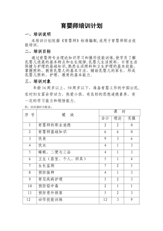 育婴师培训计划