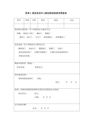 肺结核患者筛查表