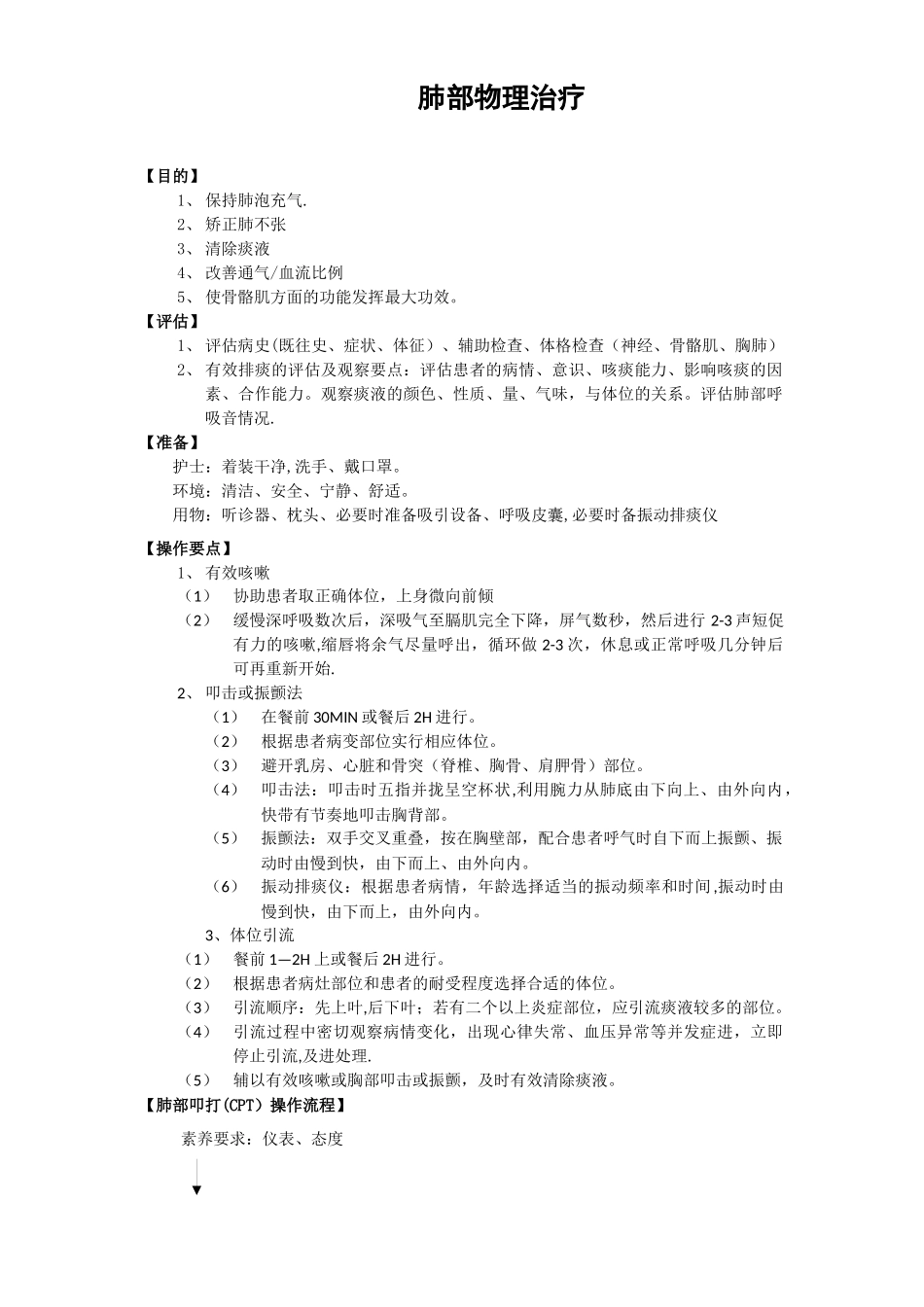 肺部理疗流程及评分标准_第1页