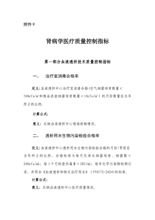 肾脏病医疗质量控制指标