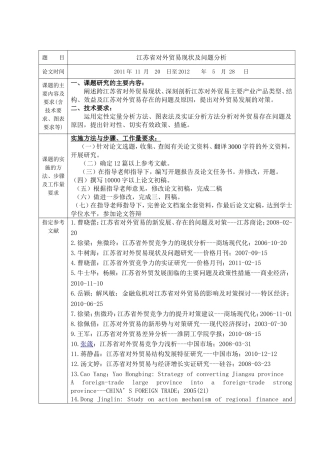 江苏省对外贸易现状及问题分析开题报告任务书。