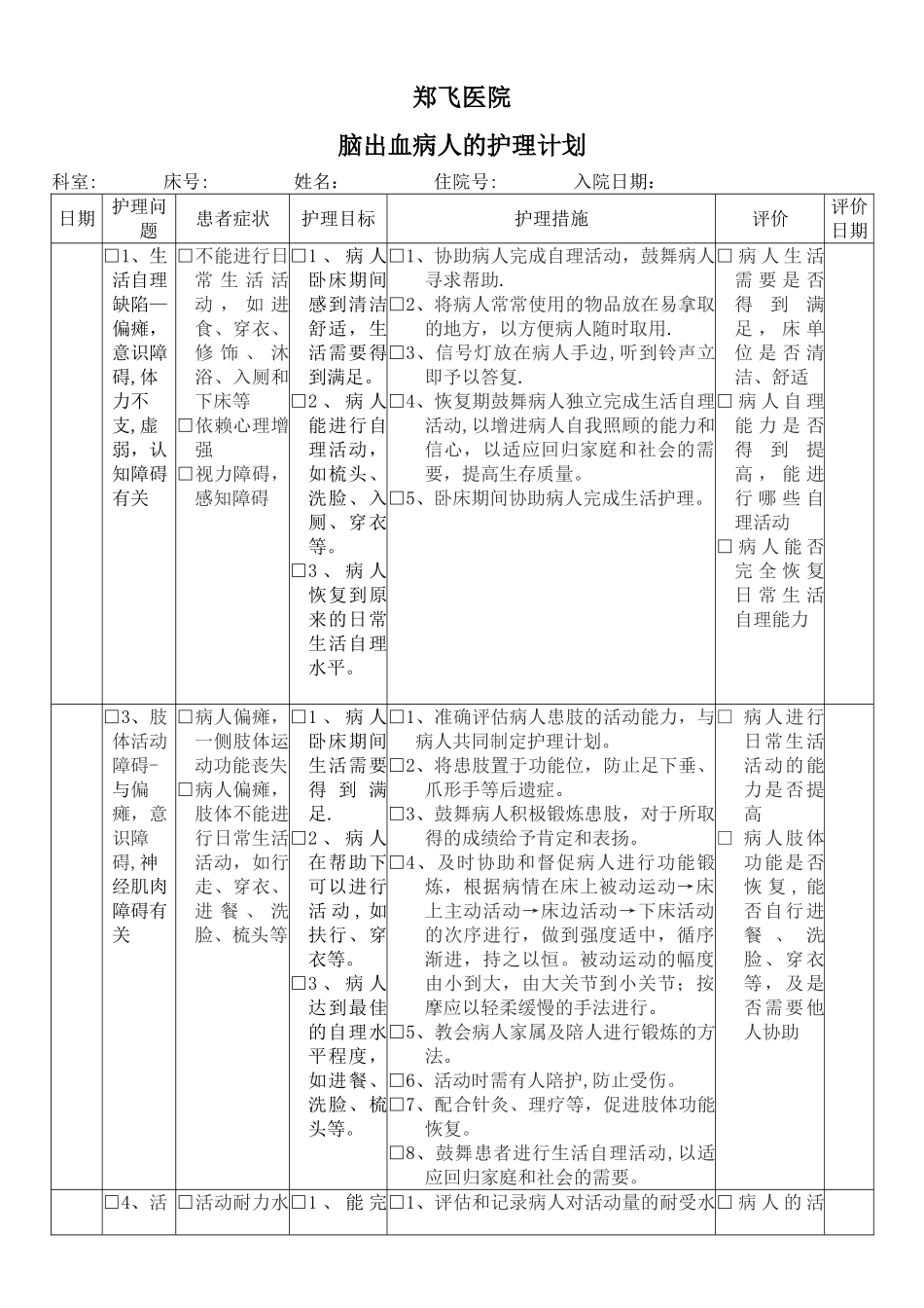 脑出血护理计划单_第1页