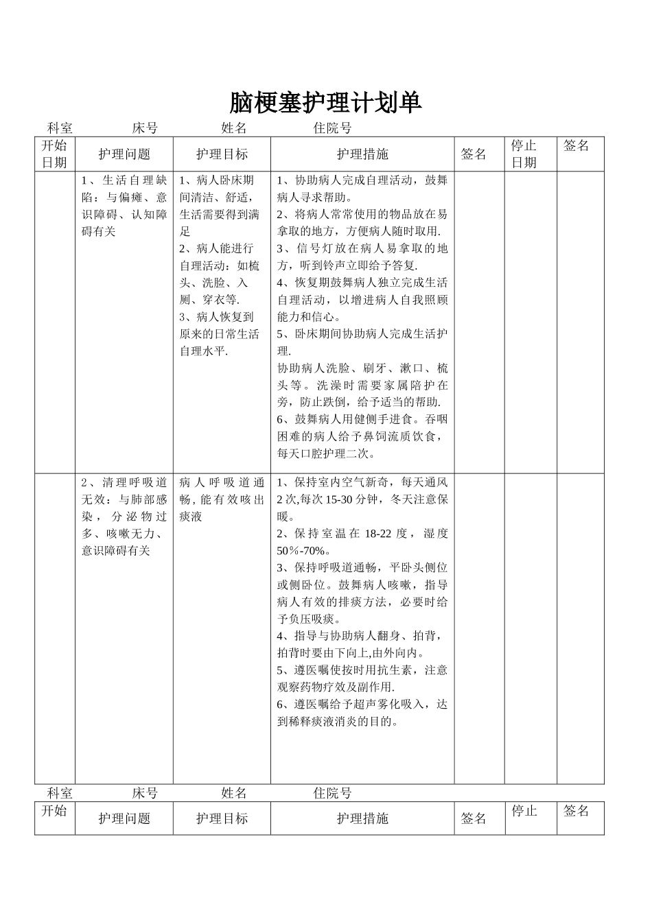 脑梗塞护理计划单[1]_第1页