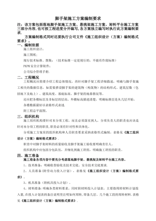 脚手架施工方案编制要求