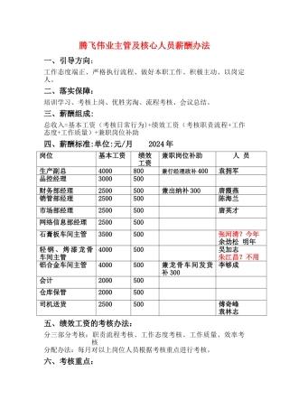 腾飞人员主管薪酬及绩效考核