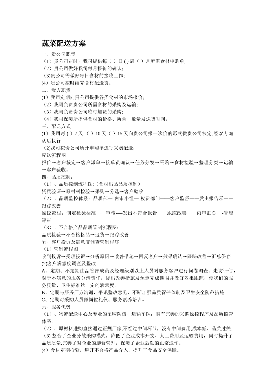 膳食公司蔬菜配送方案与种类_第1页