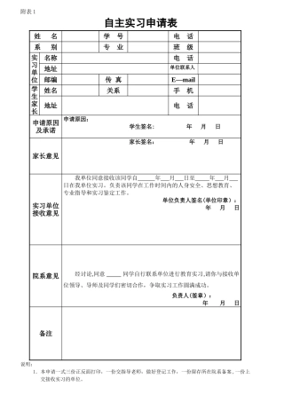自主实习申请表