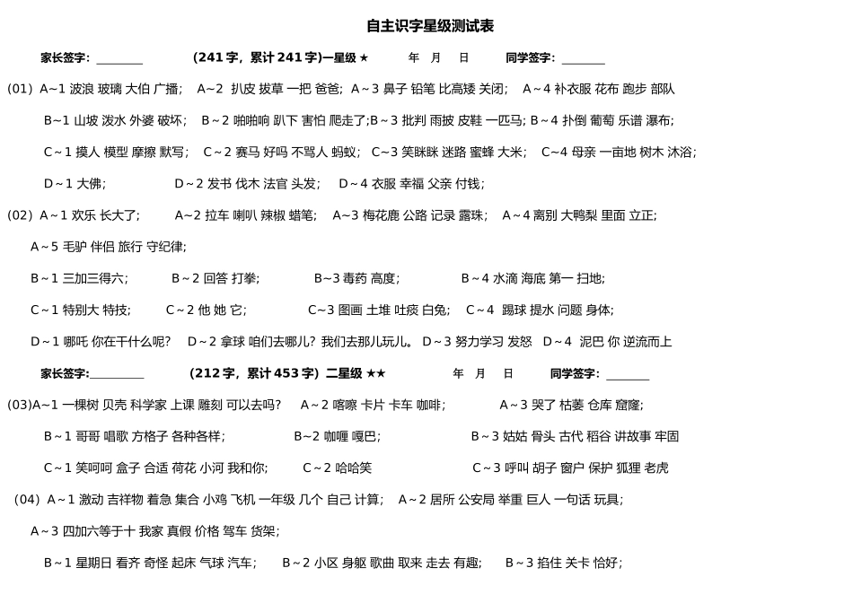 自主识字星级测试表_第1页