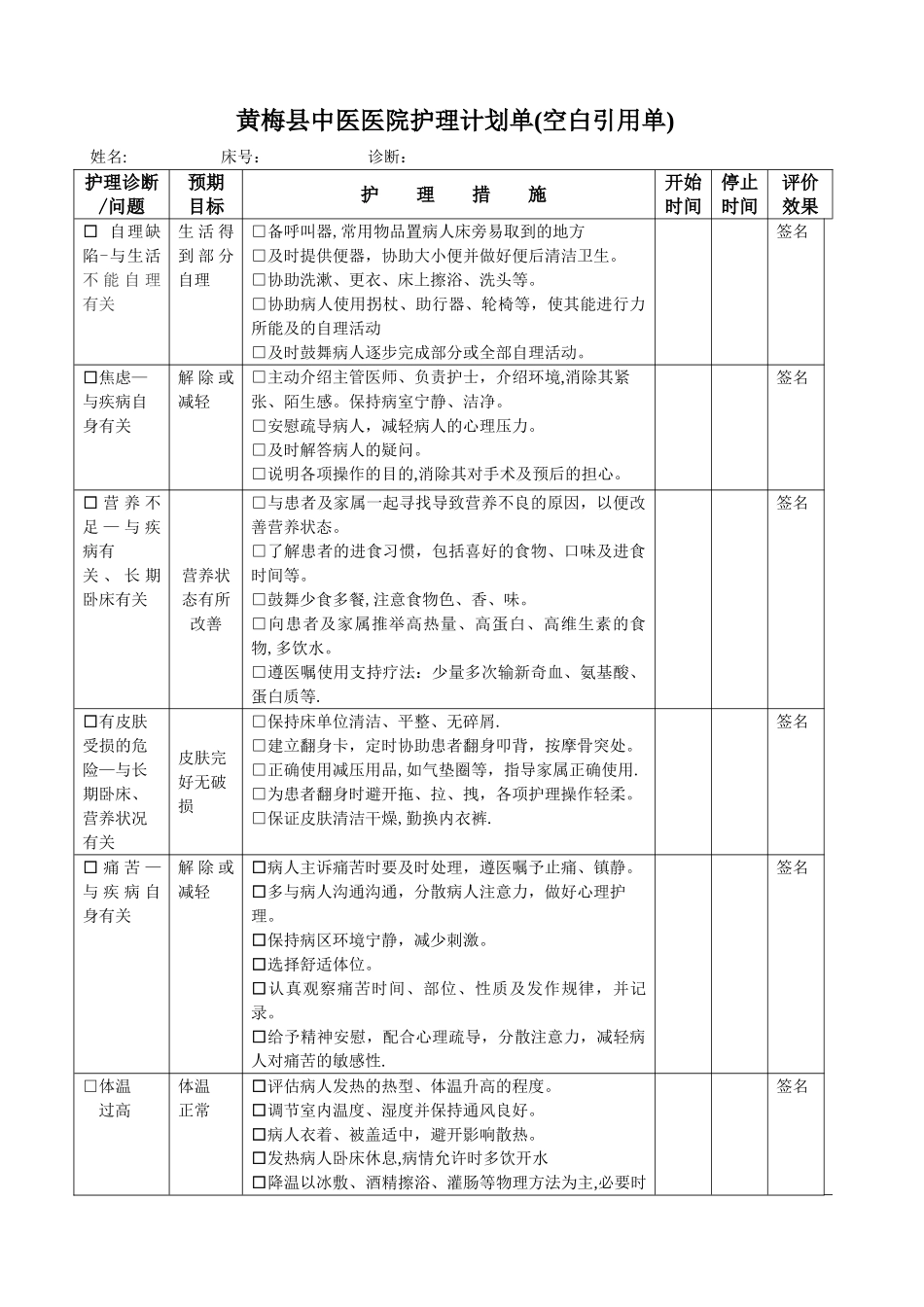 自制各科室护理计划模板_第1页