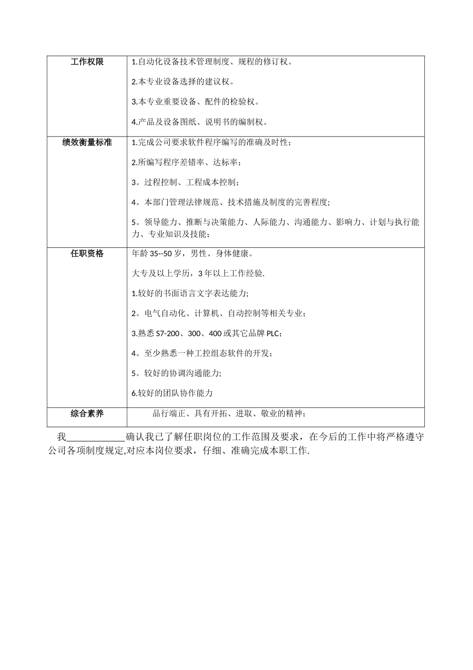 自动化工程师岗位职责说明书_第2页