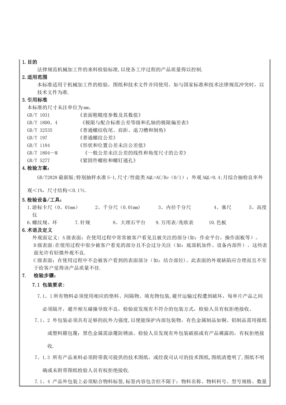 自动化设备机械加工件来料检验标准_第2页