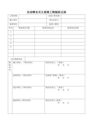 自动喷水灭火系统工程验收记录(表格模板)