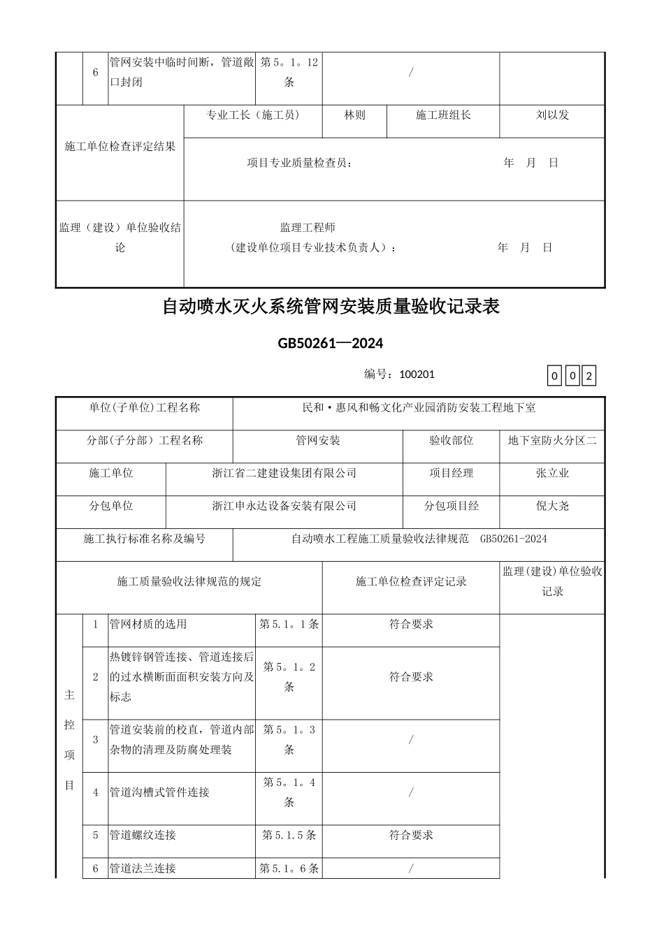 自动喷水灭火系统管网安装质量验收记录表_第2页