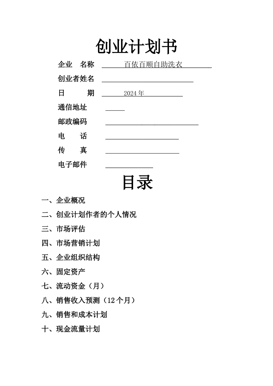 自助干洗SYB创业计划书_第1页