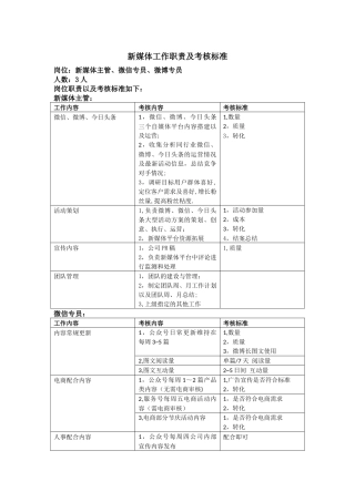 自媒体工作职责分配及考核情况