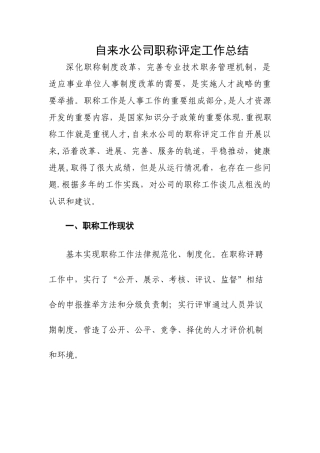 自来水公司职称评定总结