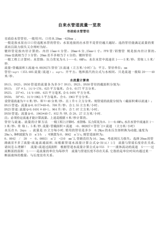 自来水管道流量一览表