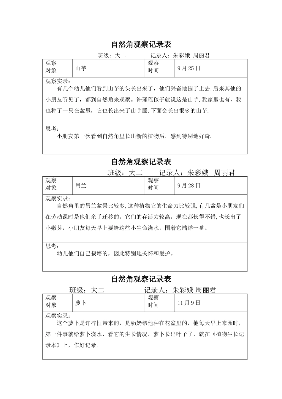 自然角观察记录表(大二)_第1页