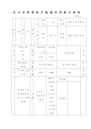 自立式铁塔组立检查及评级记录表