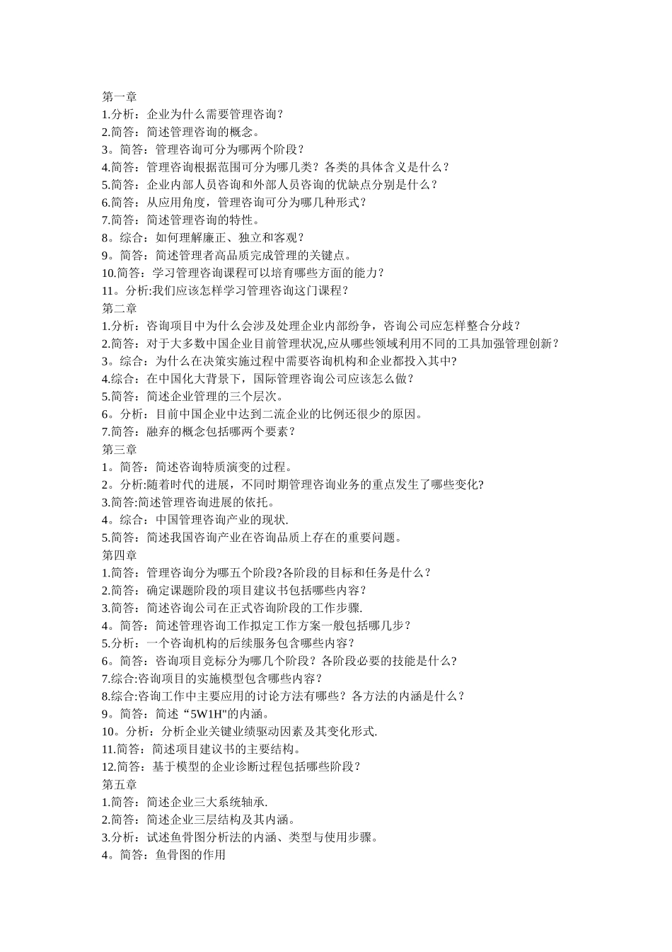 自考企业管理咨询整理各章复习题_第1页