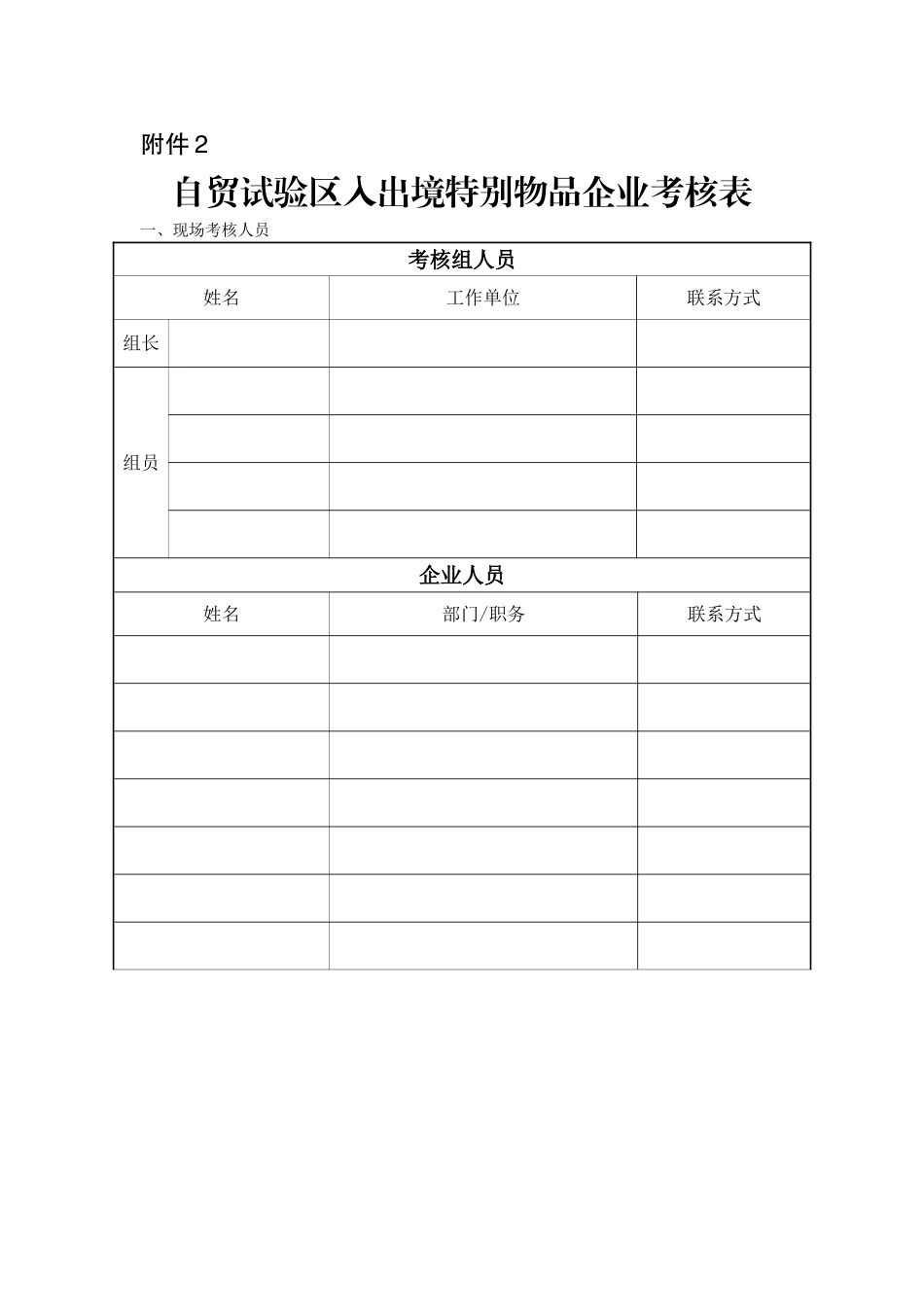 自贸试验区入出境特殊物品企业考核表_第1页