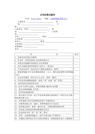 自闭症测试量表