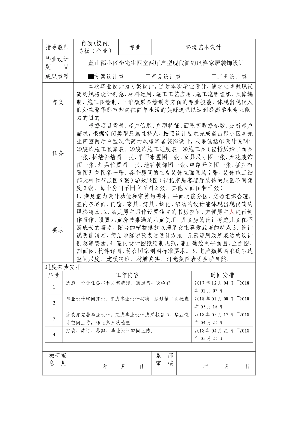 蓝山郡小区李先生四室两厅户型现代简约风格家居装饰设计开题报告_第2页