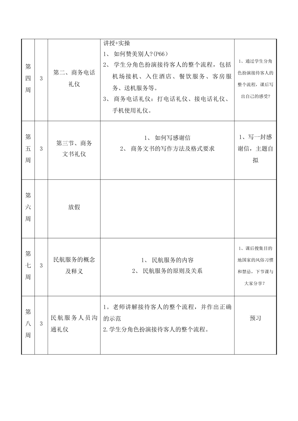航空服务礼仪教案+进度表_第2页
