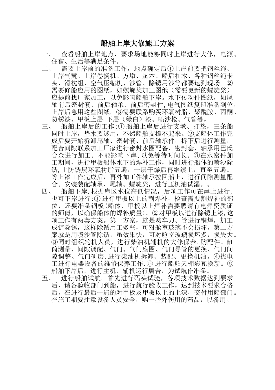 船舶上岸大修施工方案_第1页