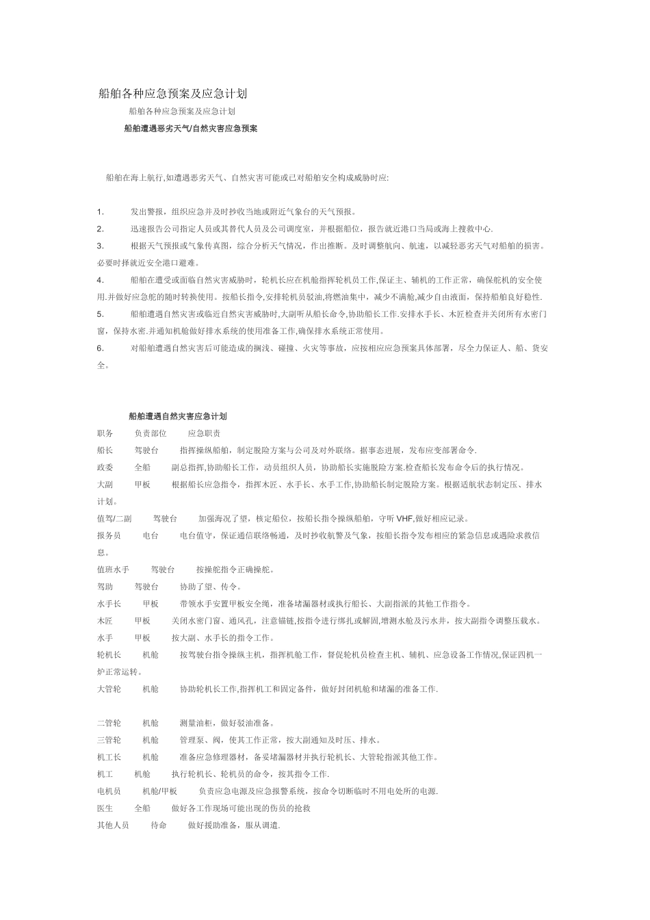 船舶各种应急预案及应急计划_第1页