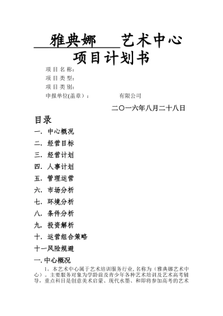 艺术培训中心项目计划书