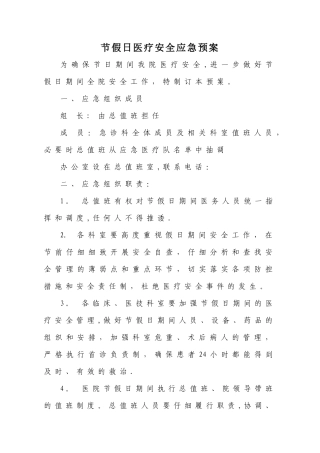 节假日医疗安全应急预案