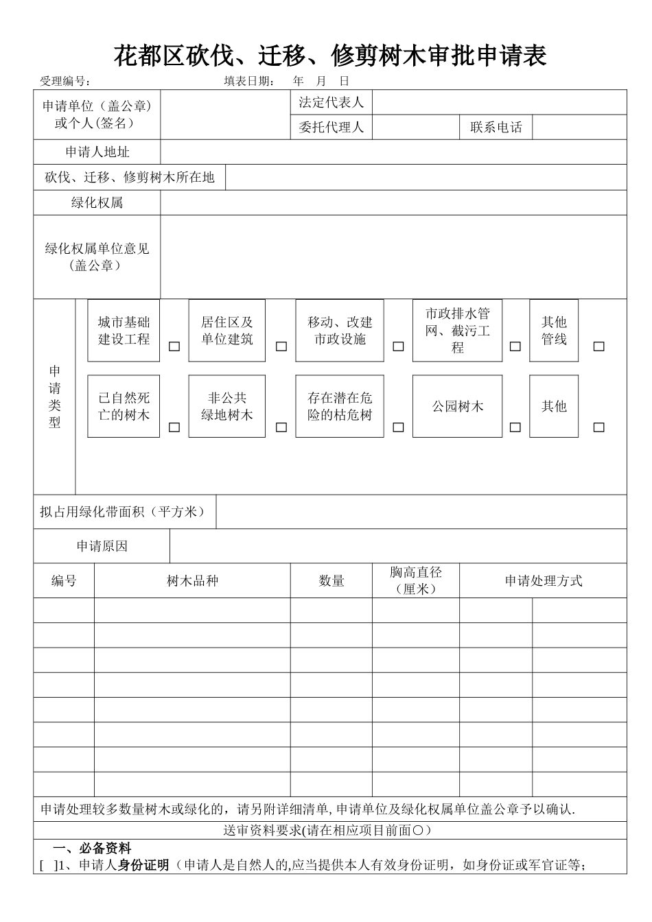 花都区砍伐迁移修剪树木审批申请表空表doc_第1页