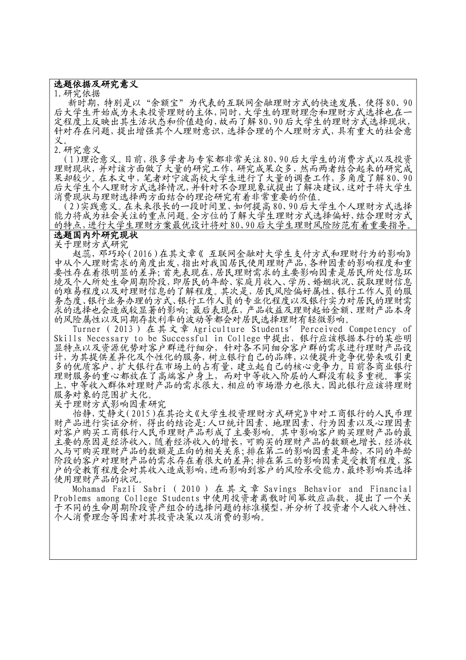 开题报告  会计学专业  80、90后大学生个人理财方式选择_第1页