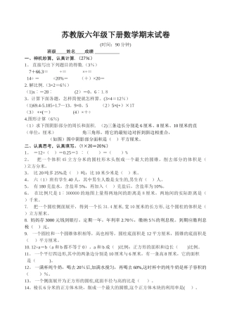 苏教版六年级下册数学期末试卷