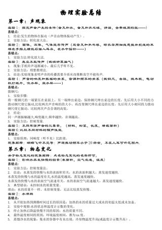 苏教版初中物理实验总结
