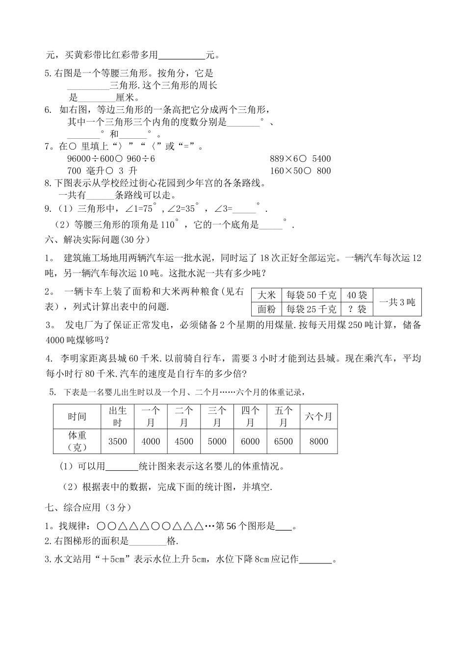 苏教版四升五测试卷数学试题_第2页