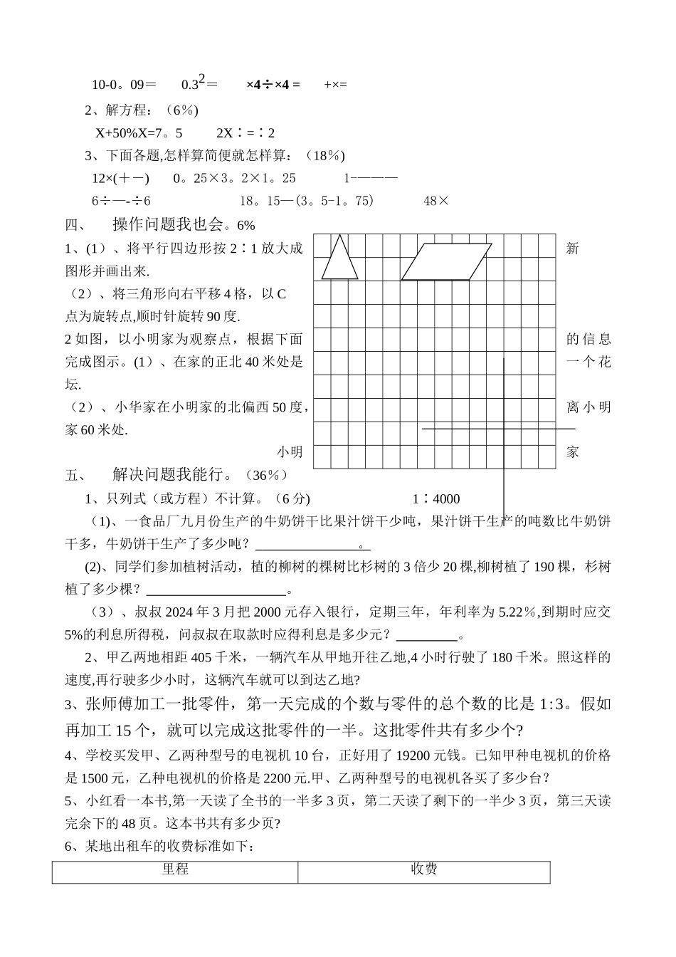 苏教版小升初数学模拟试卷及答案_第2页