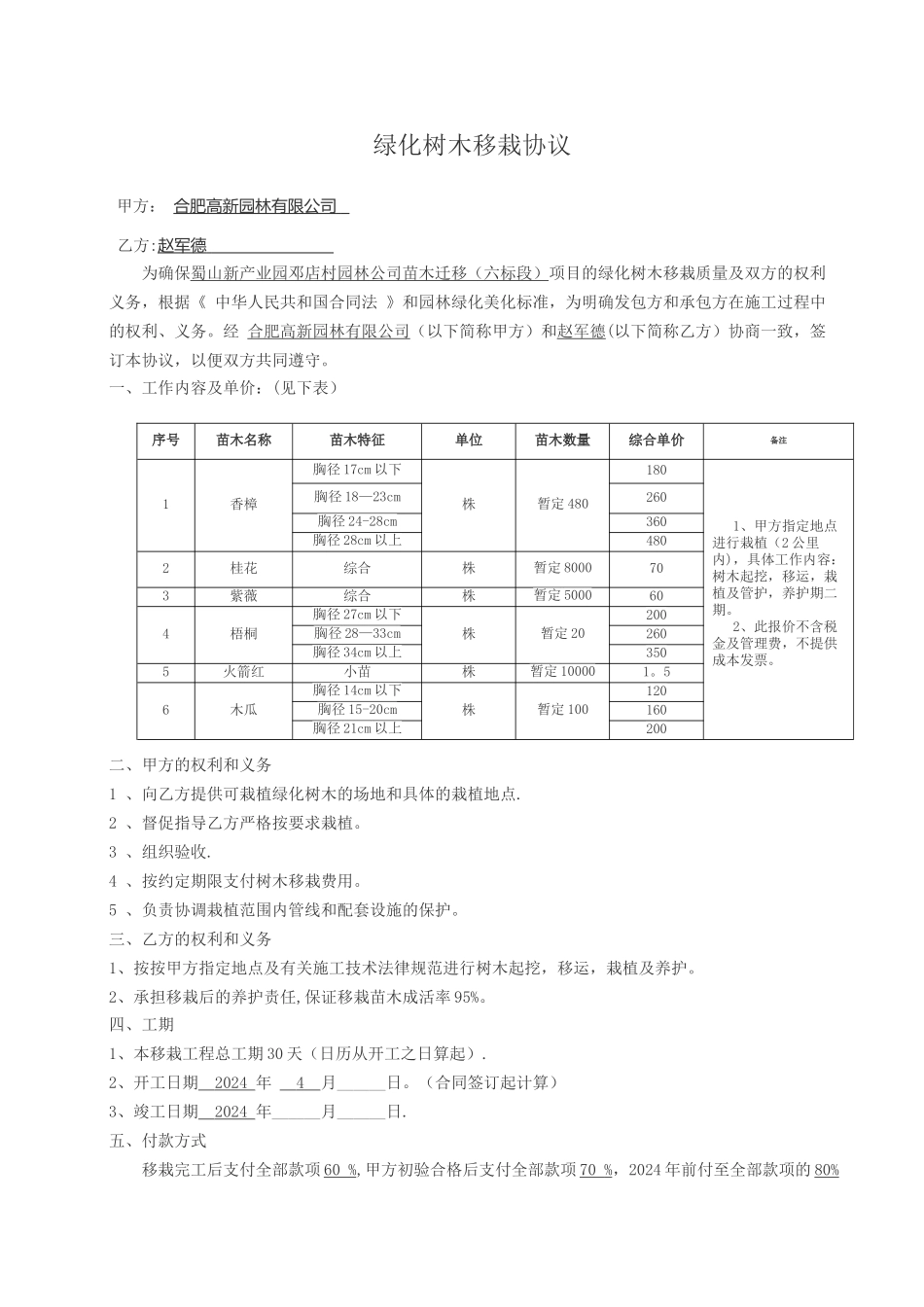 苗木移栽合同_第1页