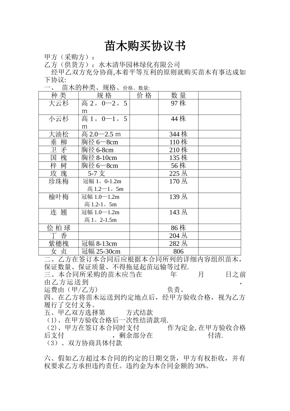 苗木购买协议书_第1页