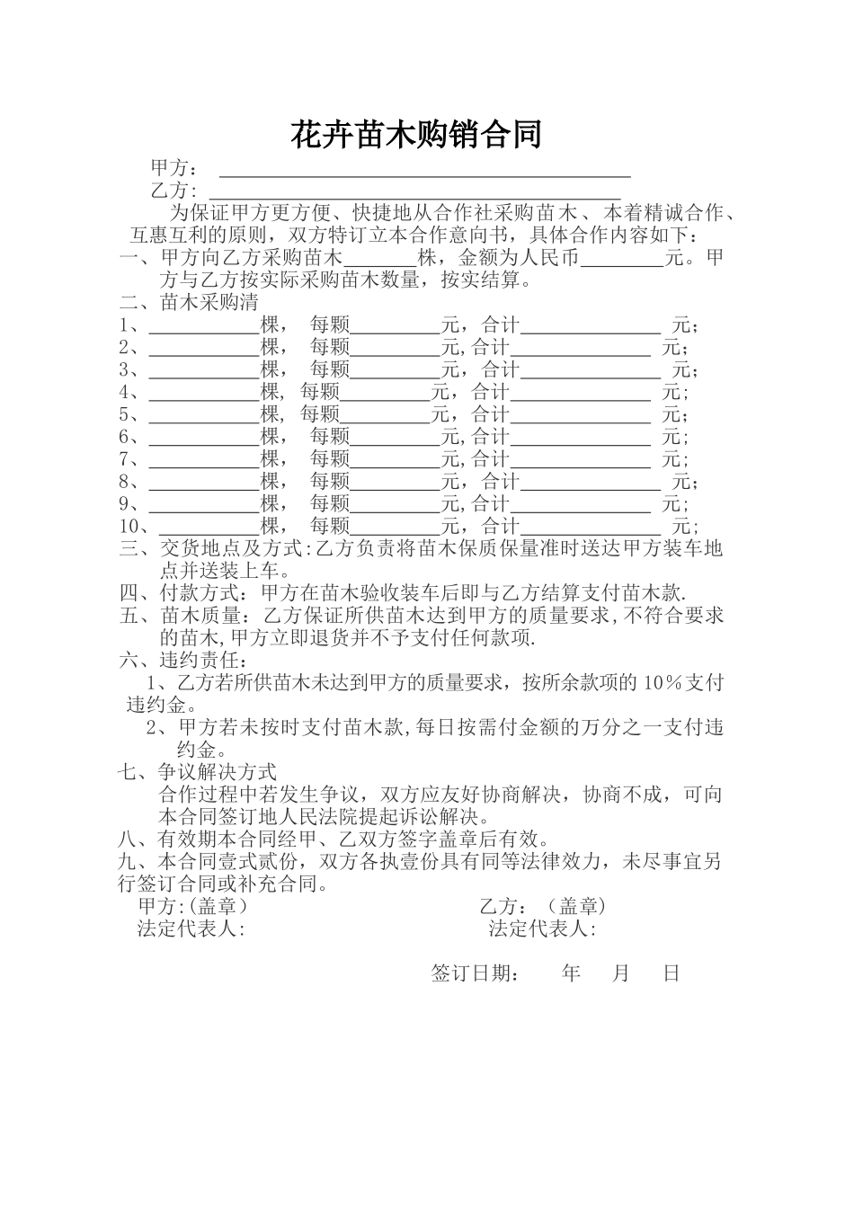 苗木购销合同范本03154_第1页