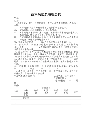 苗木采购栽植合同