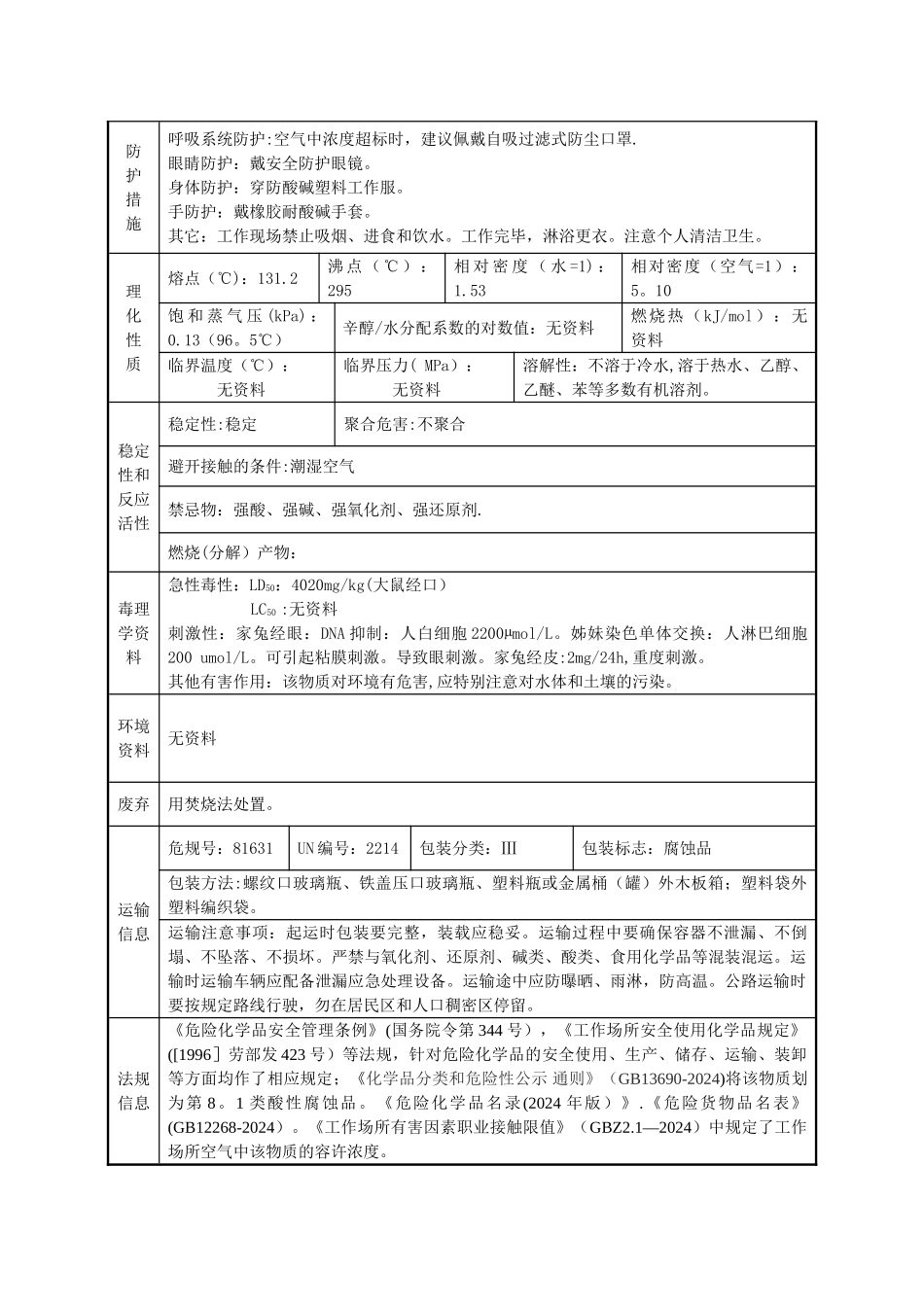 苯酐化学品安全技术说明书_第2页