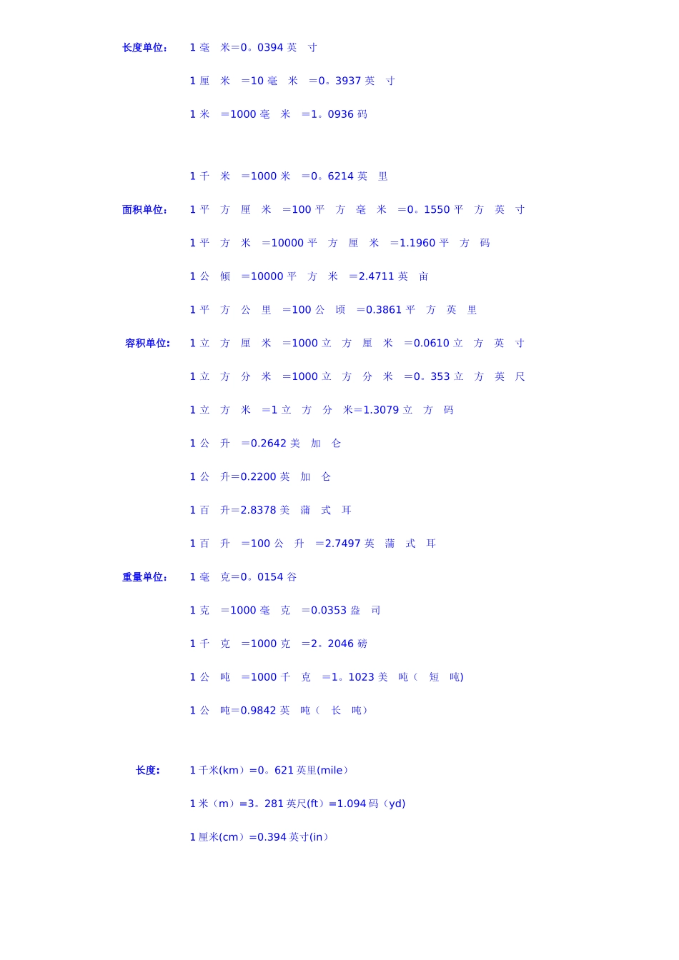 英制公制单位换算表_第2页