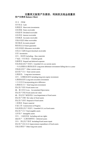 英文版资产负债表