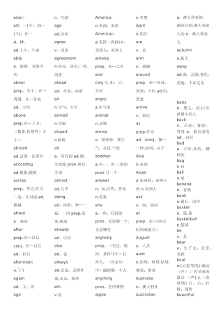 英语一级词汇表