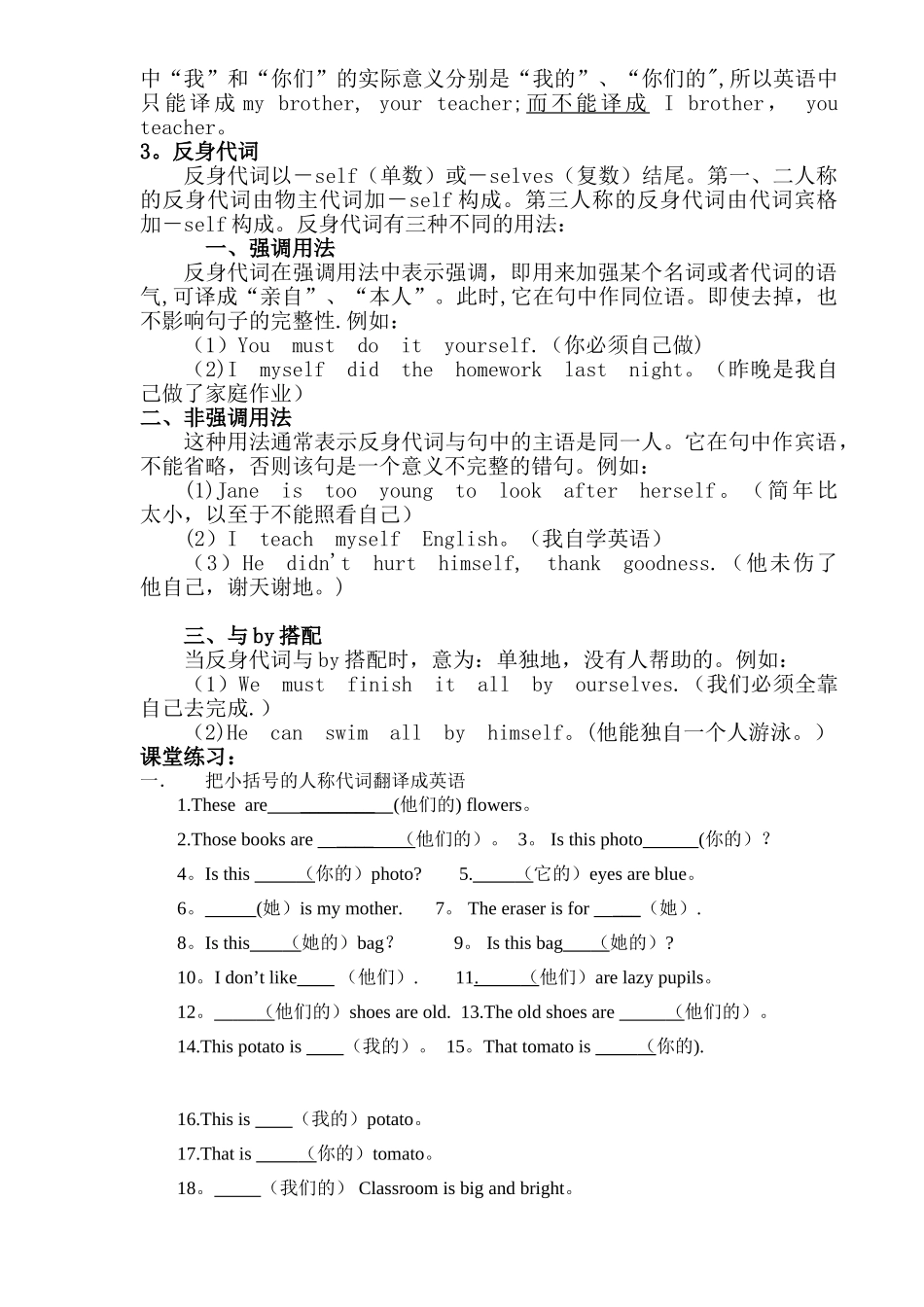 英语人称代词表格及练习_第2页