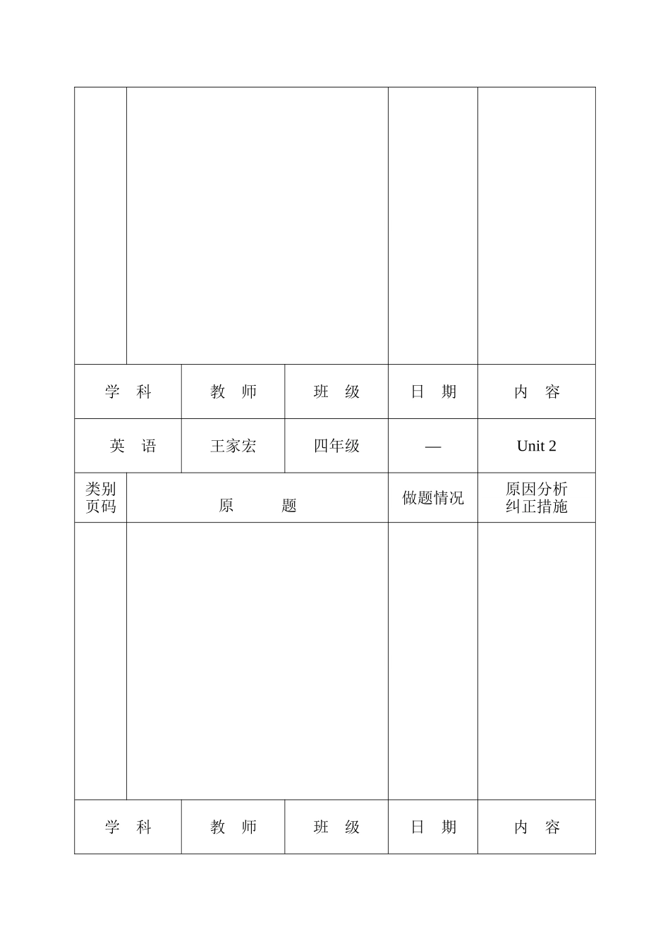 英语作业批改记录表-A4_第2页