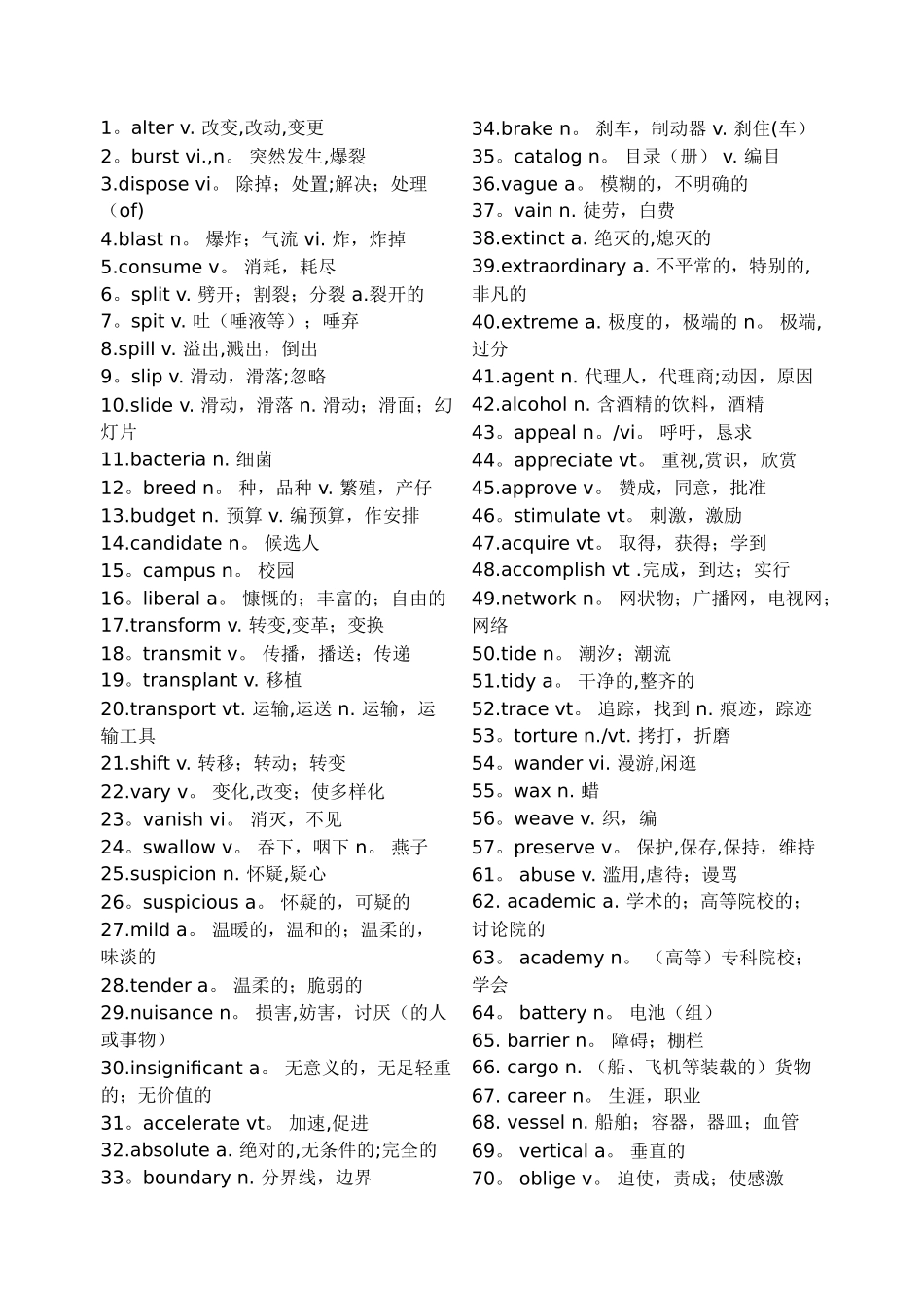 英语四级核心高频词汇表_第1页